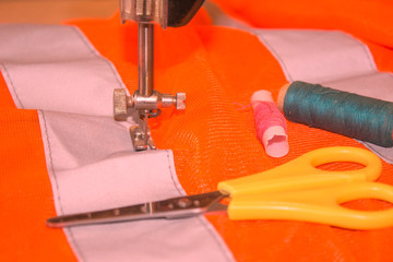 tailor workspace with sewing and handmade tools. tools for sewing for hobby