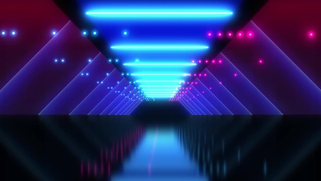 Abstract background animation moving through neon glow geometry frames and forms tunnel ultraviolet spectrum loop 4K