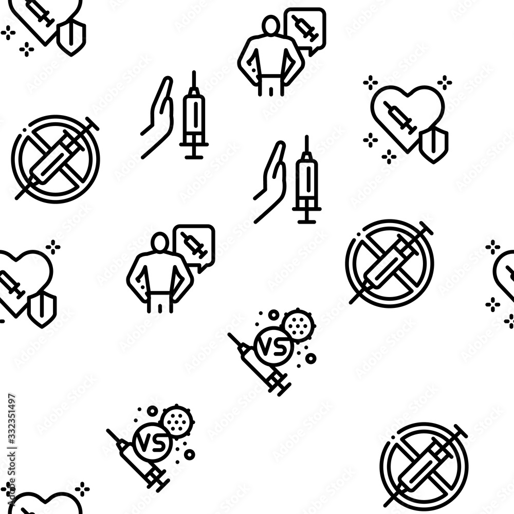 Canvas Prints Vaccination Syringe Seamless Pattern Vector Thin Line. Illustrations