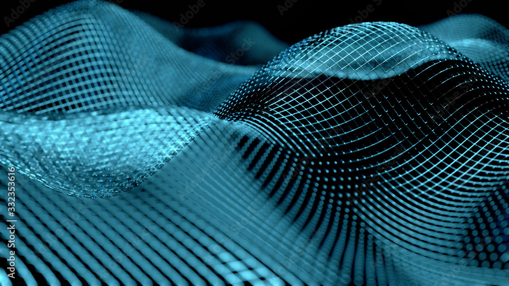 Poster 3d rendering of abstract structure geometry wire frame. mesh and lines in triangular shapes with dep