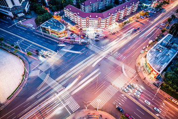 Crossroads at night in tianjin, China