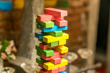 Fun board game with laminated toy blocks
