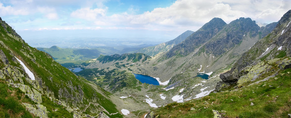 Mountain valley with lakes surrounded by ridges, Tatra Mountains