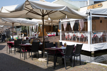 Comacchio (FE),  Italy - April 30, 2017: A tipycal bar in Comacchio village, Delta Regional Park, Emilia Romagna, Italy