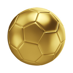 Golden soccer ball isolated on white background. Football sport game ball. 3d illustration.