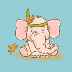 CUTE ELEPHANT Cartoon Safari Animal Vector Illustration Card for Print Fabric and Decoration