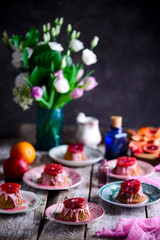 Blood orange tea almond cakes..selective focus