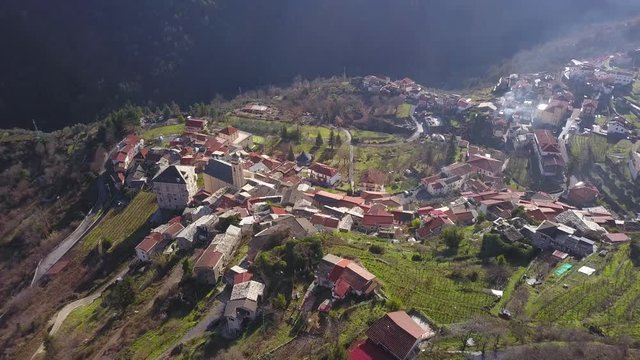 Rezzo, Imperia, Italy, is a small beautiful Italian village located a few miles southwest of Genoa. This clip is part of a series of drone shots.