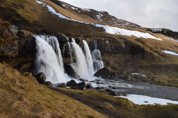 Black waterfall iceland nature spring clouds grass