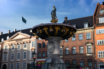 The Caritas Fountain oldest fountain in Copenhagen placed near Stroget street. Copenhagen, Denmark. February 2020