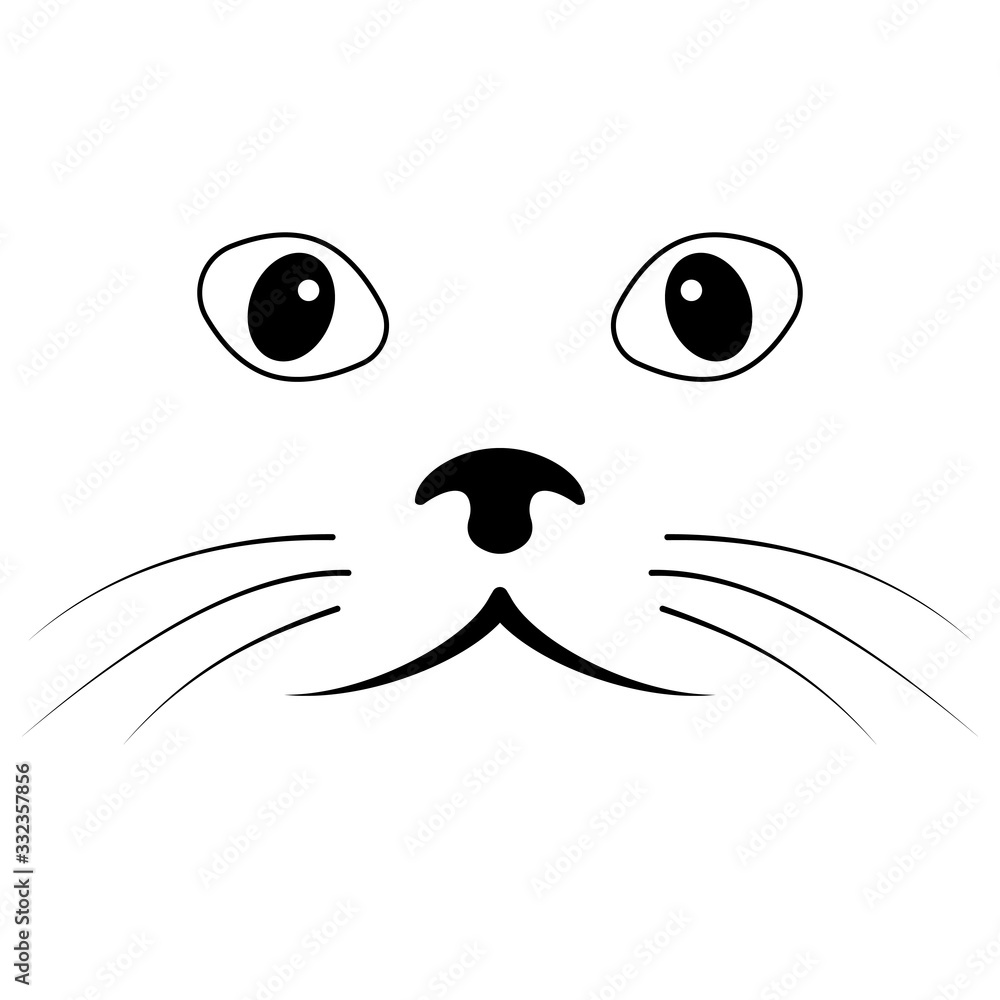 Poster sketch cat face, vector simple cat face mustache nose and eyes
