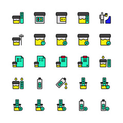 Set of urine test for health filled style icon - vector