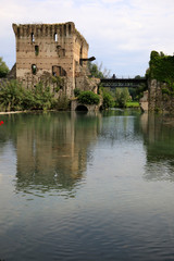 Borghetto (VR),  Italy - April 30, 2017: Mincio river in Borghetto village, Mincio, Verona, Veneto, Italy