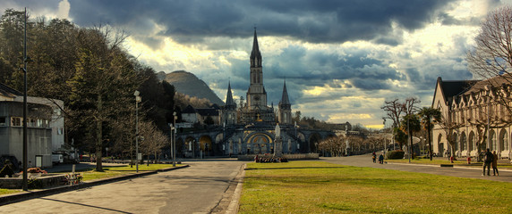 view of the cathedral-sanctuary of Lourdes (France)