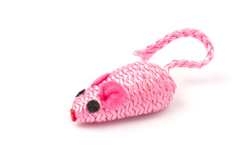 pink toy mouse for pet isolated on white background