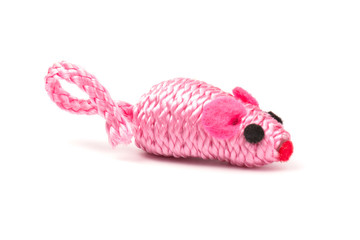 pink toy mouse for pet isolated on white background