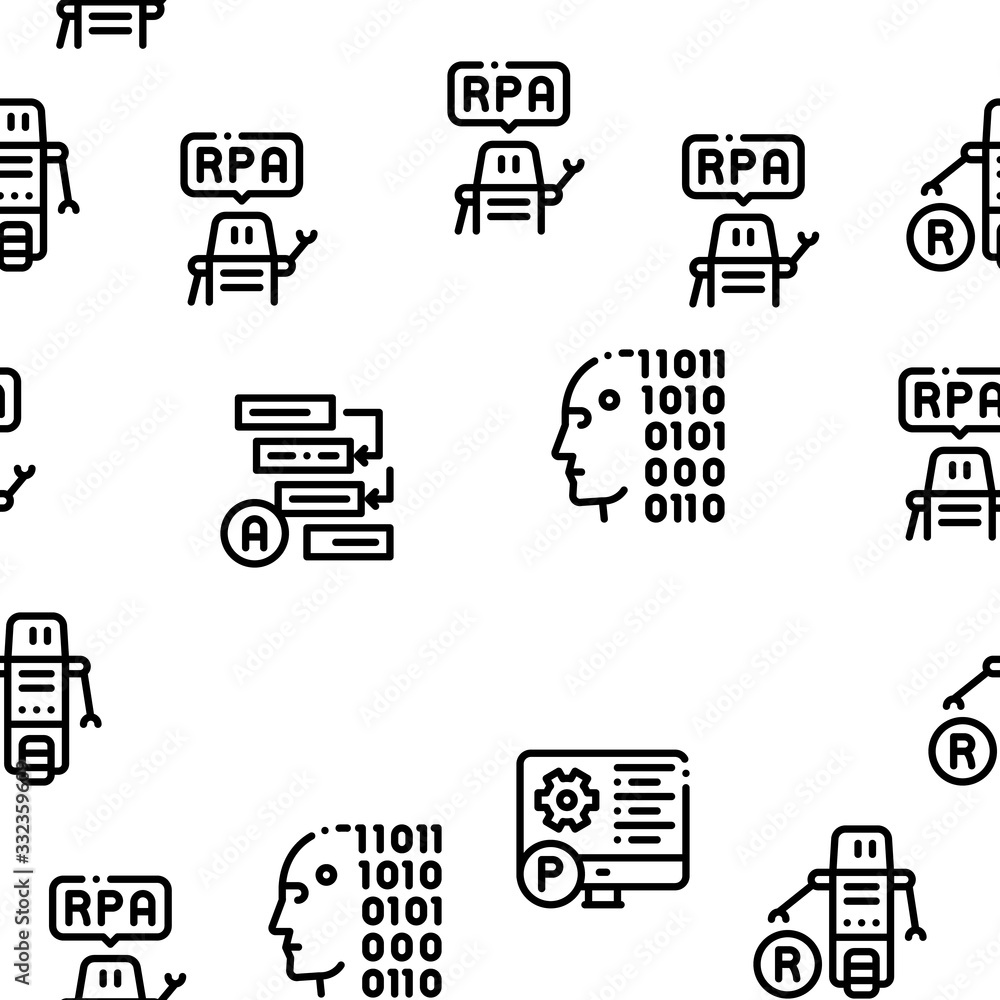Poster rpa cyber technology seamless pattern vector thin line. illustrations
