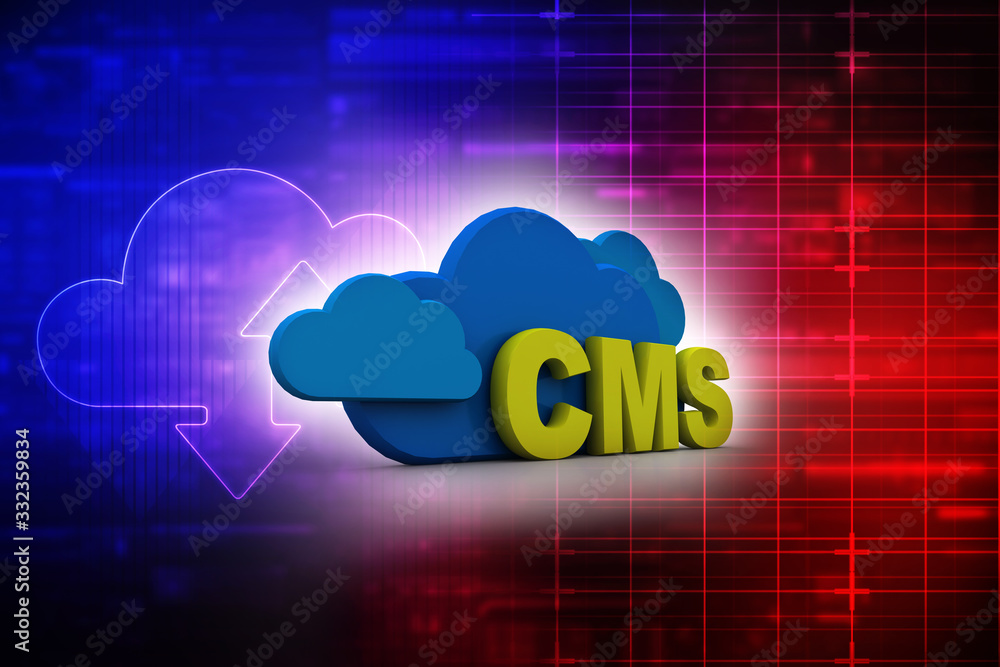 Poster 3d rendering cms cloud with laptop