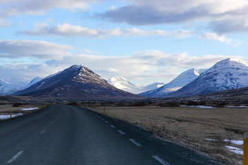 Beautiful mountains along the ring road, route 1 in Iceland
