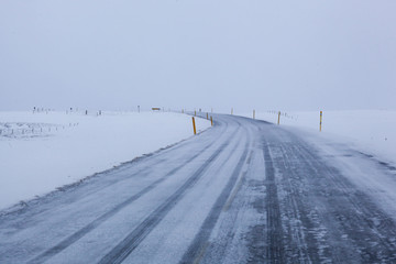 Snow-covered roads of northern Iceland, long way to go
