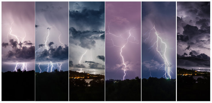 Thunderstorm with lightning bolts. Set of vertical banners.