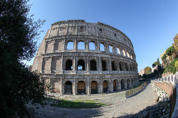 Fototapeta na wymiar The windows of the Colosseum in Rome, Italy. The great ancient architectural value