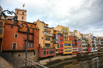 View of the coloured houses on the river, Girona, Spain