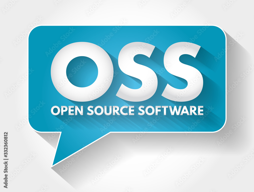 Poster oss - open source software acronym message buble, technology concept background