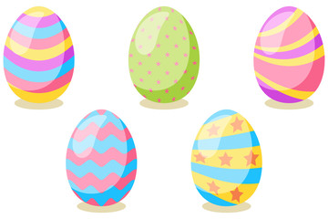 Happy Easter card. Set of cute Easter eggs with different texture on a white background.  Vector isolated Illustration. 