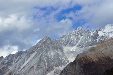 Yading National park, Daocheng,China. Nature landscape. Mountain landscape, Snow mountain, lake in the summer morning.