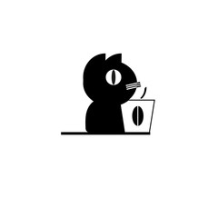 black kitten logo and a Cup of hot coffee. vector