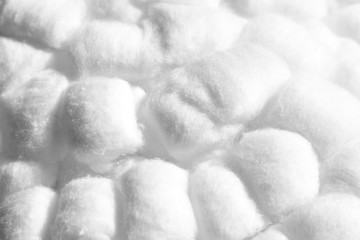 White cotton balls, closeup, texture, background. Natural eco-friendly material