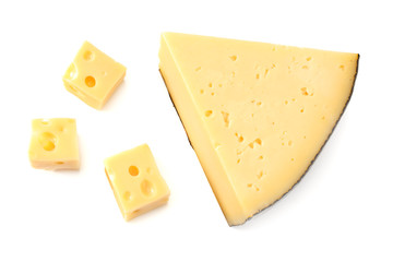 piece of cheese isolated on white background. top view
