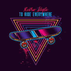 Vintage skateboard in neon style. Original vector illustration. © artmarsa