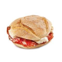 Panini with Salami Ham and Cheese from Italy – Salami Sandwich – Isolated on White Background