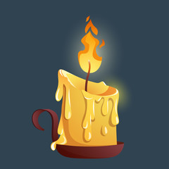 Burning wax candle on a candlestick. Candle for the game interface.