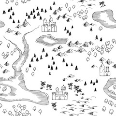Old map retro graphic black white seamless pattern background sketch illustration vector © aluna1