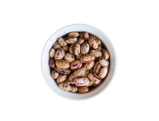 Kidney beans isolated on white background. Top view. Kidney beans in a wooden bowl isolated on white background. Kidney beans with copy space for text.
