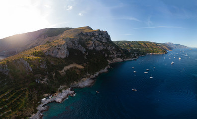 Aerial landscape view of bay in Italy, Mountains, rocky shores and blue sea. Good sunny weather in...