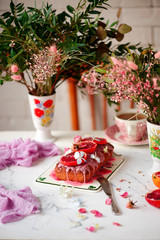 Vegan blood orange cake.selective focus