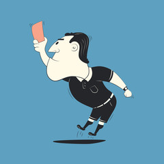 Soccer / Football poster in flat style. A soccer referee shows a red card. Football action - foul. Penalty or free kick. - 332366856