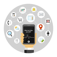 Concierge app ( personal voice assistant ) vector circle banner illustration