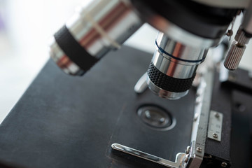 Fototapeta na wymiar microscope and laboratory test tube , science research concept