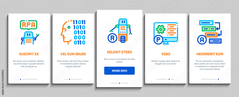 Aufkleber rpa cyber technology onboarding mobile app page screen vector. rpa robotic process automation, drone