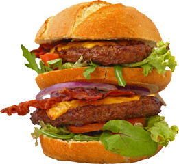 double cheeseburger with lettuce tomato and bacon