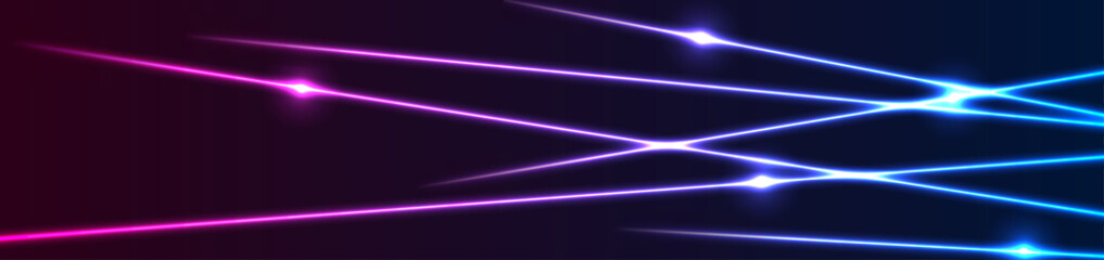 Blue and purple neon laser lines technology modern banner design. Futuristic luminous vector background
