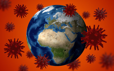 3D rendering of Coronavirus model pandemic around the world  Covid-19.  Elements of this image furnished by NASA