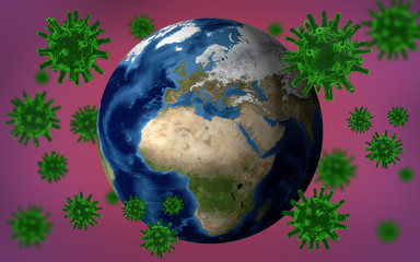 3D rendering of Coronavirus model pandemic around the world  Covid-19.  Elements of this image furnished by NASA