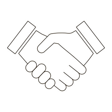 Business handshake icon, contractual agreement, line art. Sign contract, partnership, peace. Vector