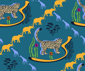 Vector background hand drawn exotic wild cats lion. Hand drawn ink illustration. Modern ornamental decorative background. Vector pattern. Print for textile, cloth, wallpaper, scrapbooking